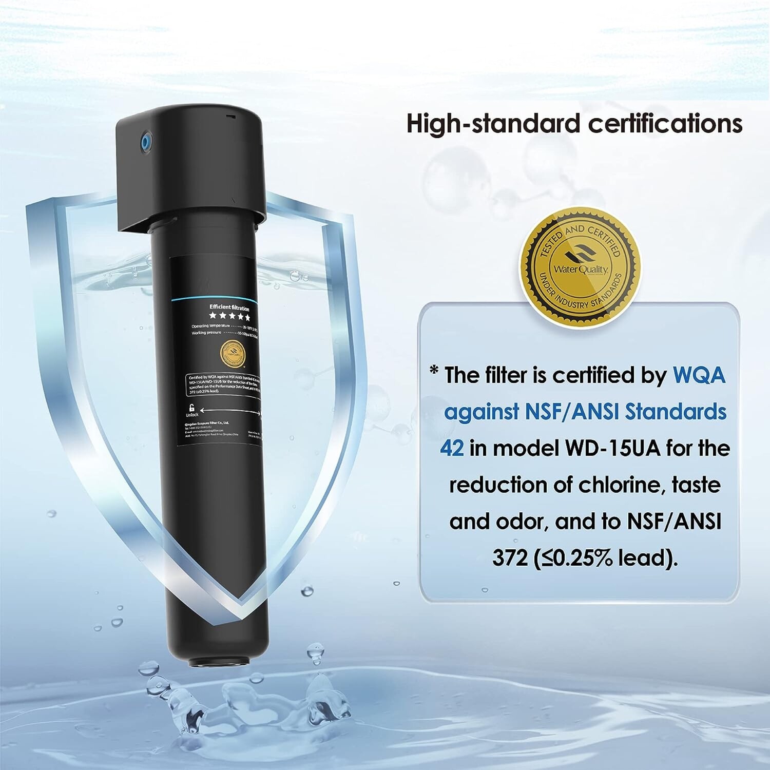 15UA Under Sink Water Filter System, 60K Liters High Capacity, Direct Connect to Kitchen Faucet for Clean and Fresh Drinking Water