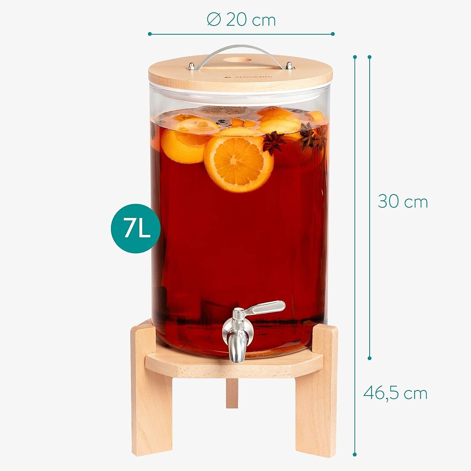 Drinks Dispenser with Tap, Lid, and Beechwood Stand – Ideal for Hot or Cold Beverages, Ice Water, and Party Use