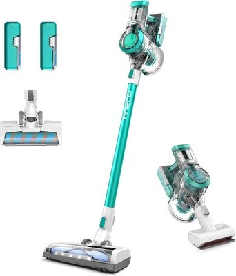 Ultra Powerful Suction, Stick Vacuum Cleaner with 2 LED Professional Brushes for Pet Hair Carpet Deep Clean-Twin Battery