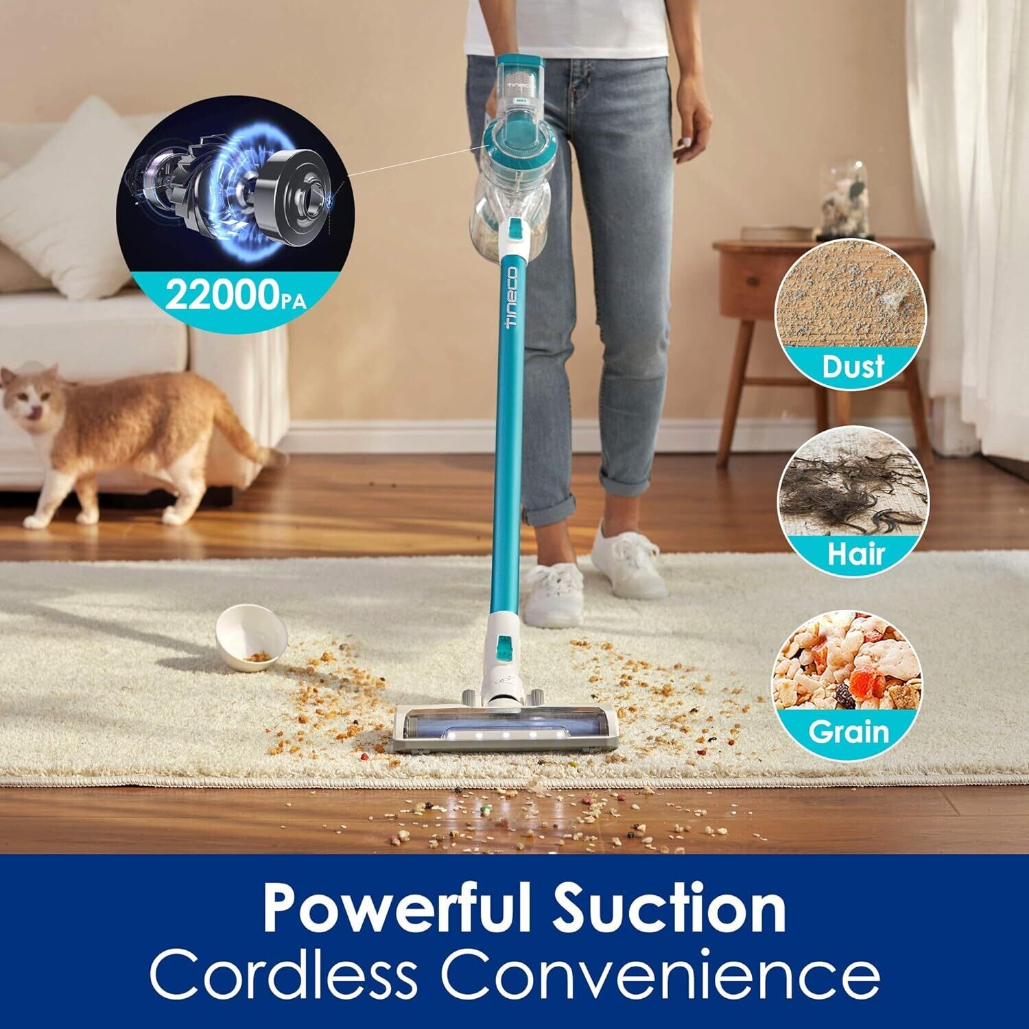 Ultra Powerful Suction, Stick Vacuum Cleaner with 2 LED Professional Brushes for Pet Hair Carpet Deep Clean-Twin Battery