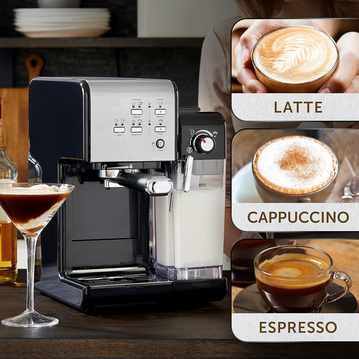 Automatic One-Touch Coffee Machine – Espresso, Cappuccino &amp; Latte Maker with 19-Bar Italian Pump