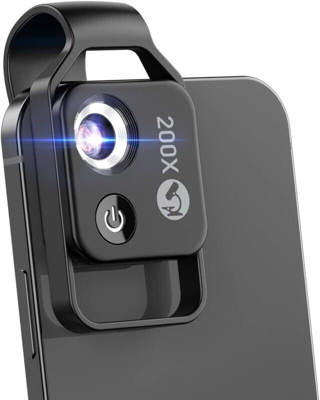 200X Phone Microscope Lens with LED Light - Portable Digital Microscope for Kids, Compatible with iPhone and Android Mobile Phones