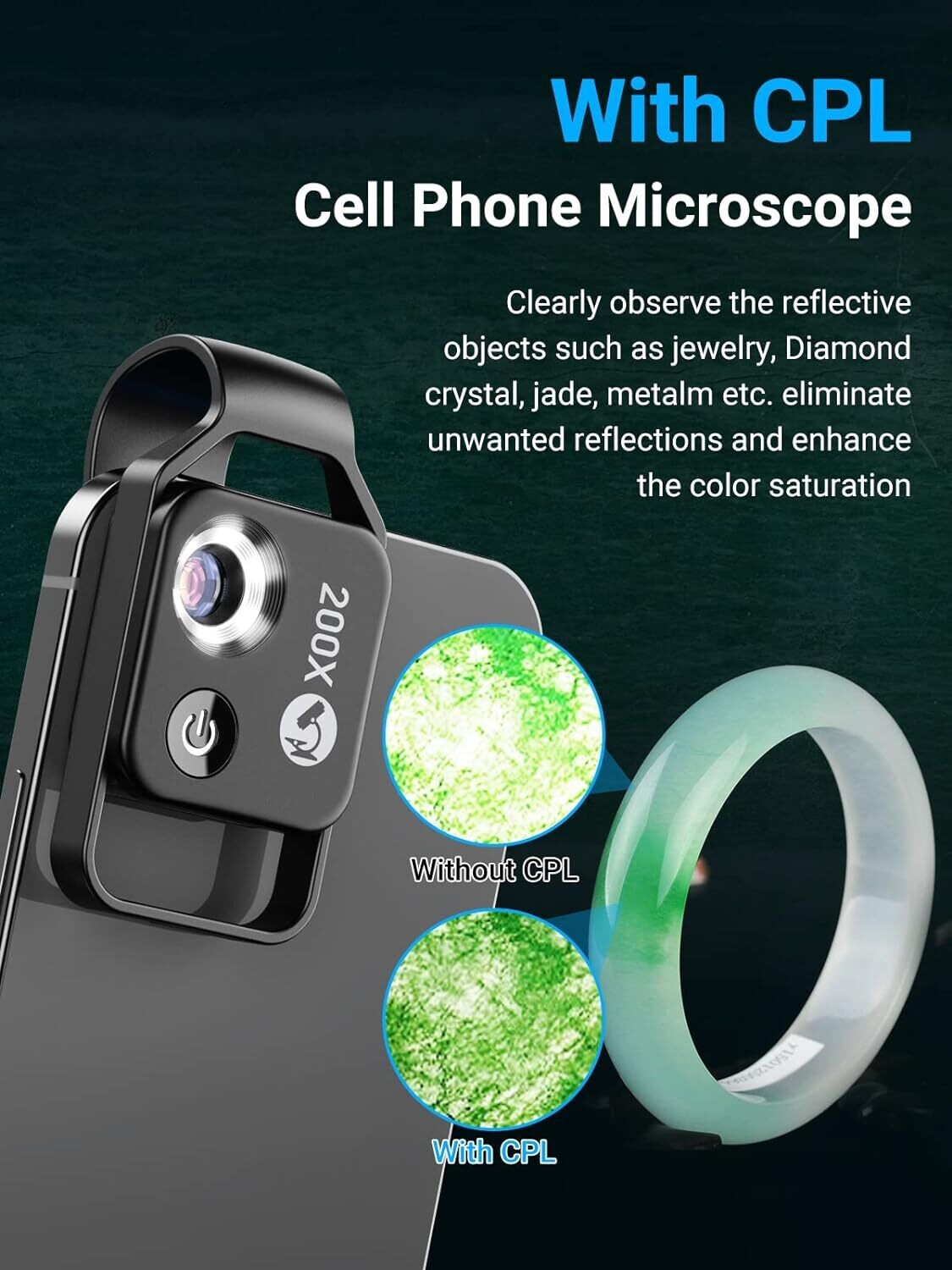 200X Phone Microscope Lens with LED Light - Portable Digital Microscope for Kids, Compatible with iPhone and Android Mobile Phones