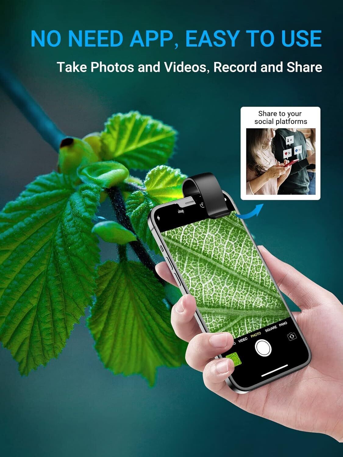 200X Phone Microscope Lens with LED Light - Portable Digital Microscope for Kids, Compatible with iPhone and Android Mobile Phones