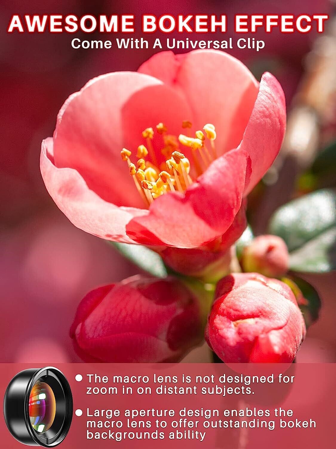 Professional Macro Lens for Smartphone HD Macro Lens Smartphone Compatible with iPhone, Pixels, Samsung Galaxy, Huawei, Xiaomi and Most Mobile Phones