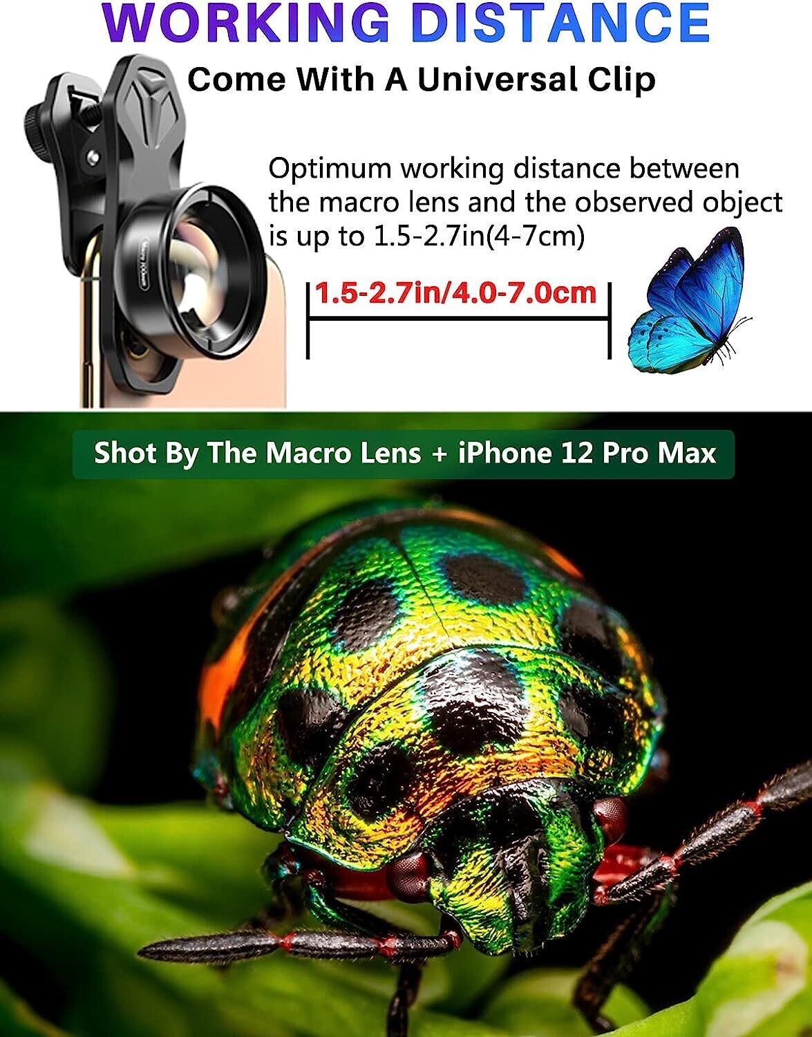 Professional Macro Lens for Smartphone HD Macro Lens Smartphone Compatible with iPhone, Pixels, Samsung Galaxy, Huawei, Xiaomi and Most Mobile Phones