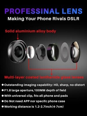 Professional Macro Lens for Smartphone HD Macro Lens Smartphone Compatible with iPhone, Pixels, Samsung Galaxy, Huawei, Xiaomi and Most Mobile Phones