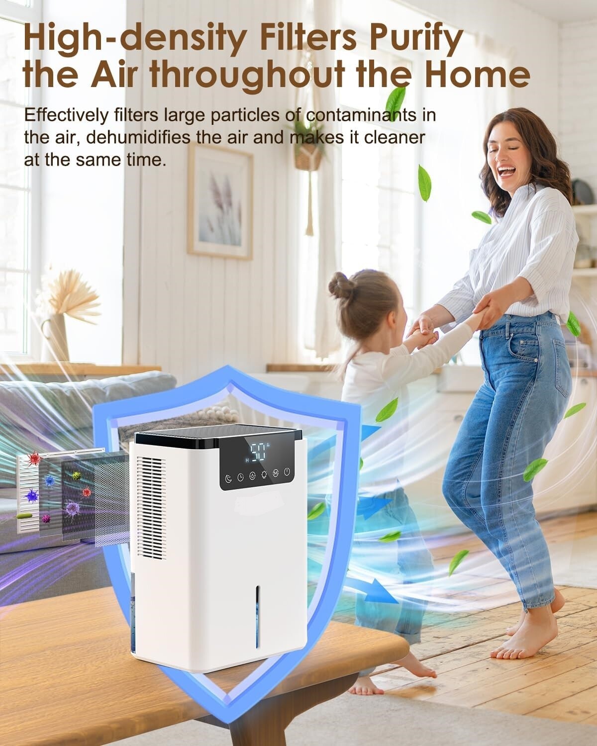 2.2L Ultra-Quiet Dehumidifier with Auto Defrost – Ideal for Drying Clothes, Bedroom &amp; Bathroom Use, 2 Working Modes