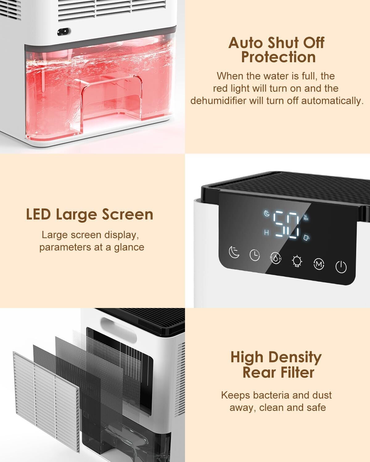 2.2L Ultra-Quiet Dehumidifier with Auto Defrost – Ideal for Drying Clothes, Bedroom &amp; Bathroom Use, 2 Working Modes