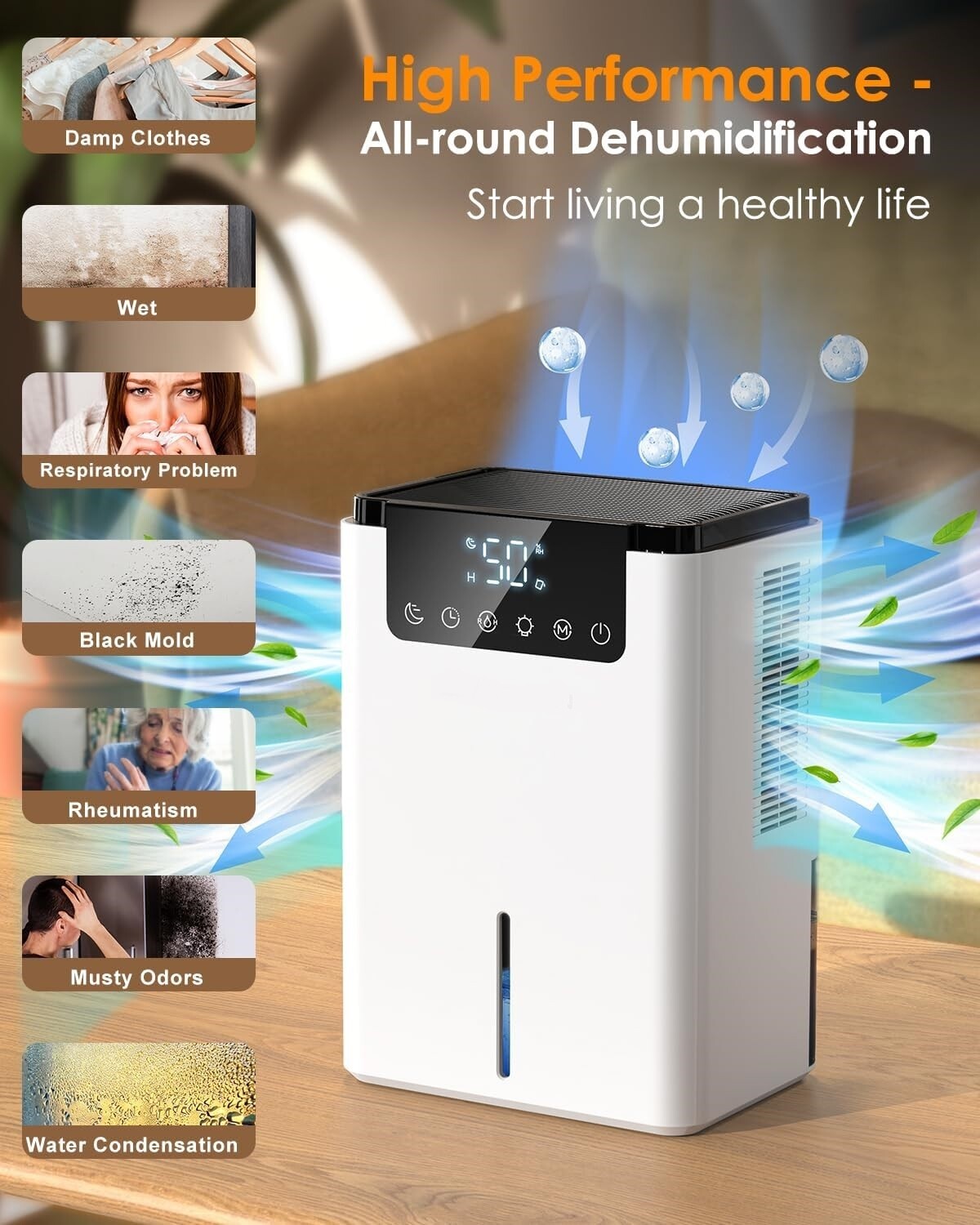 2.2L Ultra-Quiet Dehumidifier with Auto Defrost – Ideal for Drying Clothes, Bedroom &amp; Bathroom Use, 2 Working Modes