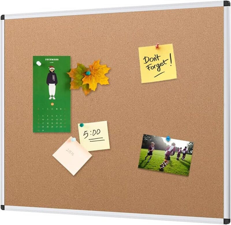 48 x 36-Inch Aluminum Frame Cork Notice Board - Durable Bulletin Board for Home, Office, and School Use - Ideal for Displaying Notices, Messages, and Reminders