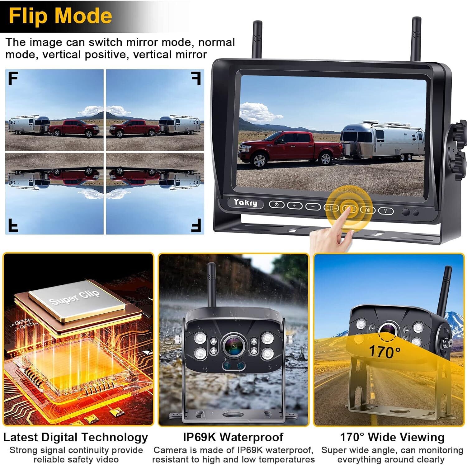 Wireless Reversing Camera Kit for Vans, HD 2 Rear View Cameras System, 7-inch DVR Waterproof Night Vision Car Reverse Camera for Caravan Motorhome Campervan