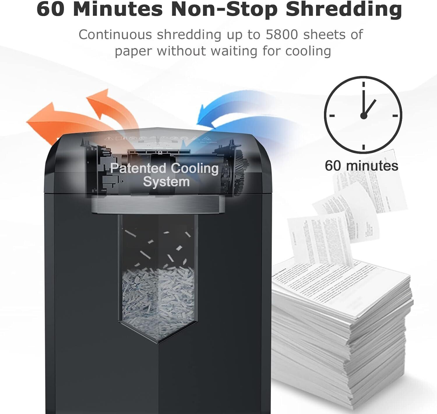 60-Minute Heavy-Duty Shredder Machine for Office Use - Shreds Credit Cards, Staples, and Clips with Pullout Basket and 4 Casters for Easy Mobility