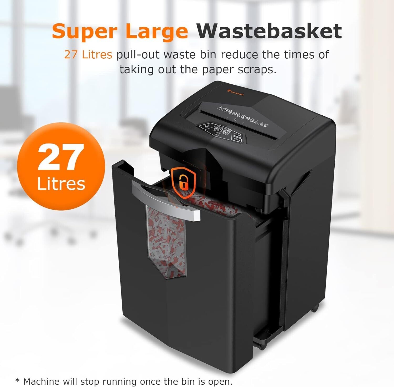 60-Minute Heavy-Duty Shredder Machine for Office Use - Shreds Credit Cards, Staples, and Clips with Pullout Basket and 4 Casters for Easy Mobility