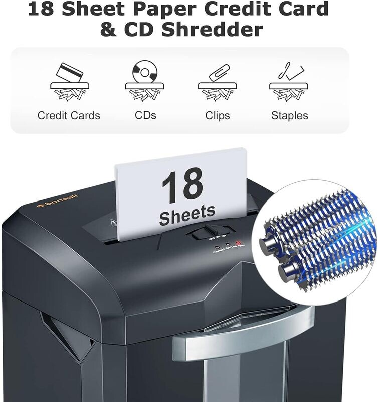 60 Minutes Heavy Duty Shredder Machine for Office Use with Pullout Basket &amp; 4 Casters,Shreds Credit Cards/Staples/Clips