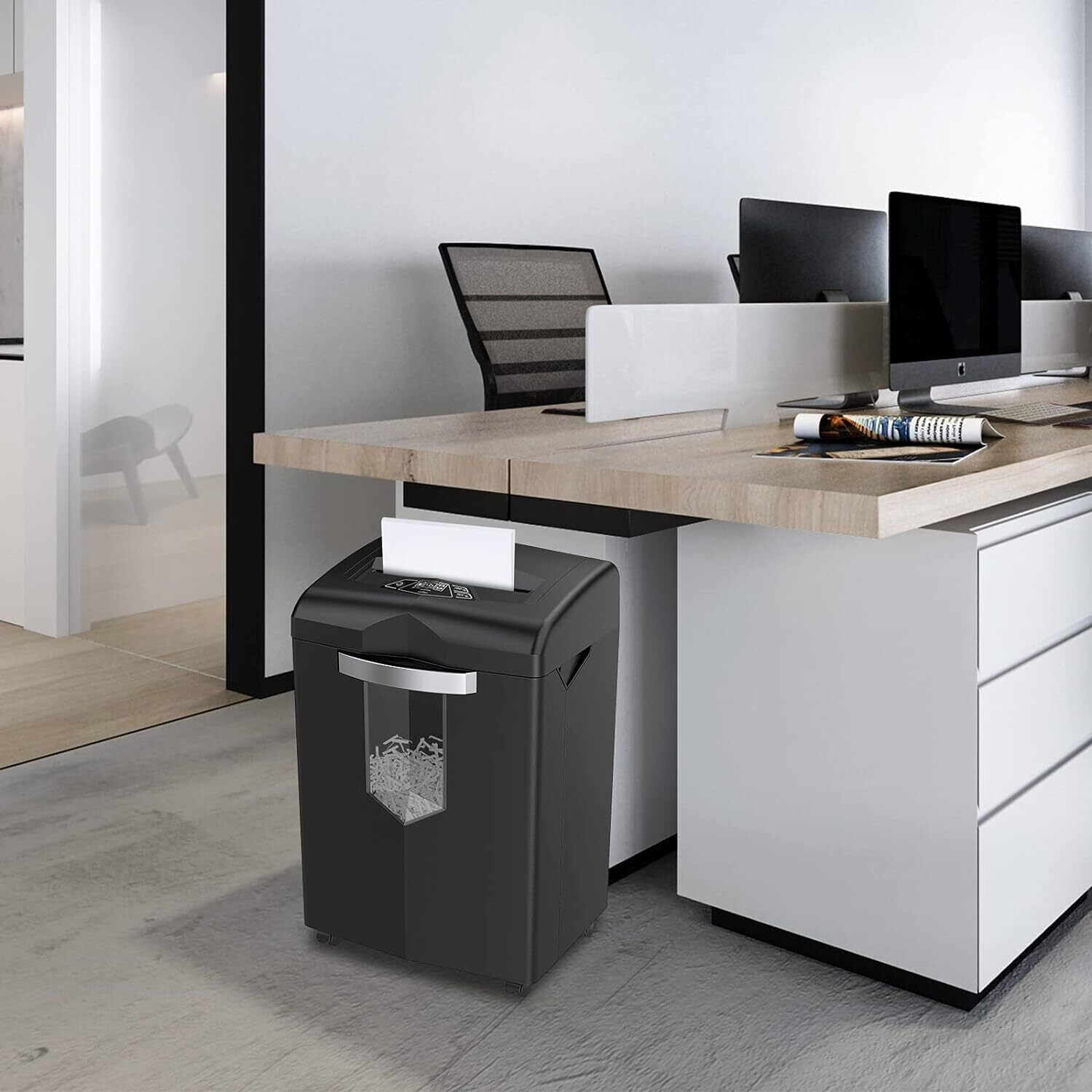 60-Minute Heavy-Duty Shredder Machine for Office Use - Shreds Credit Cards, Staples, and Clips with Pullout Basket and 4 Casters for Easy Mobility