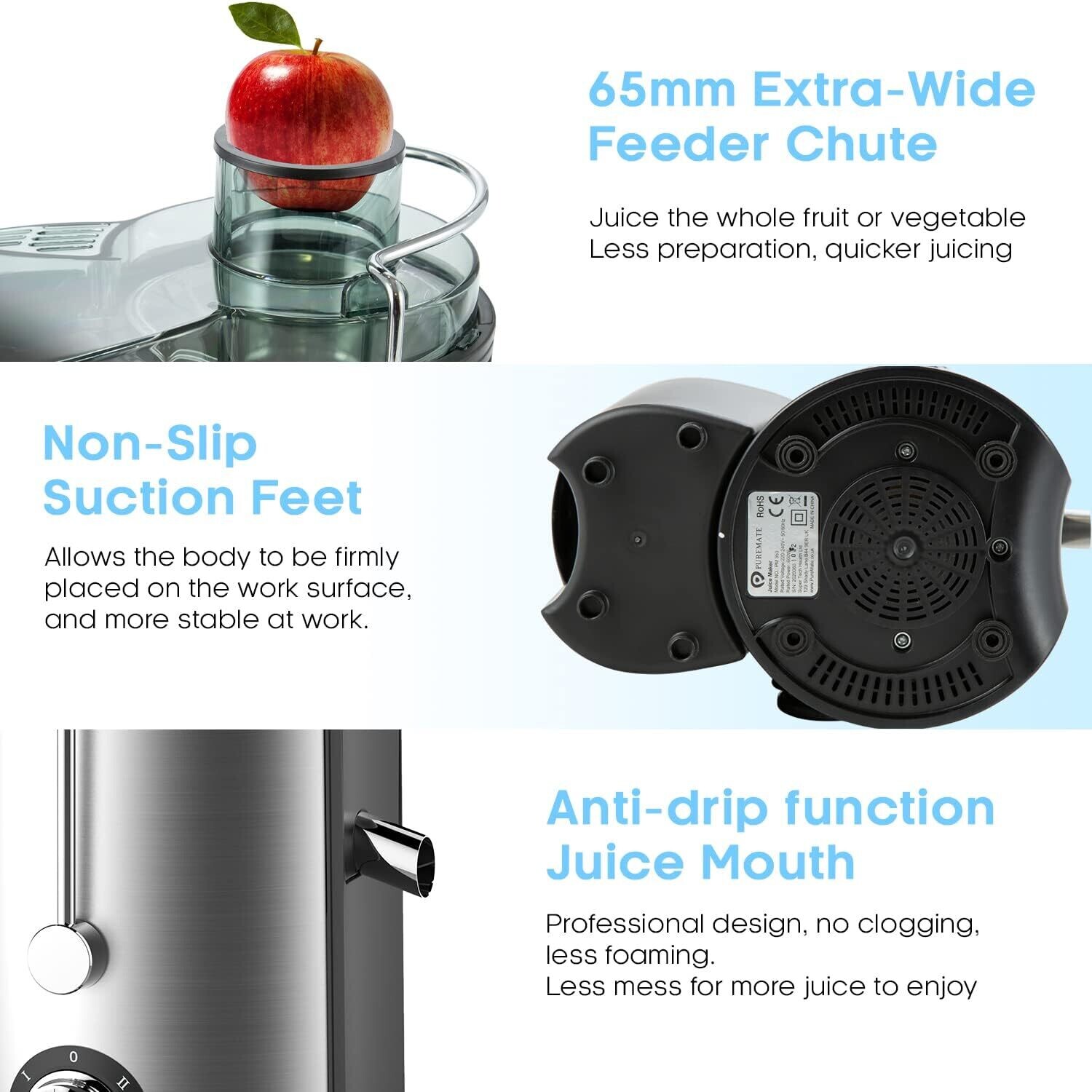 600W Whole Fruit and Vegetable Juice Extractor - Stainless Steel Centrifugal Juicer Machine for Efficient Juice Extraction