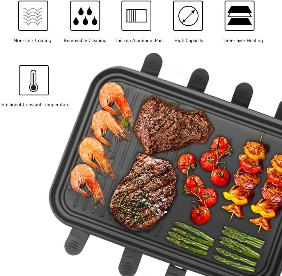 8 Mini Non-Stick Pans for Raclette Cheese Dishes - Cooking Party Kitchen Cooker with 1 Steak Pan and 1500W BBQ Grill for Healthy Grilling and Entertaining