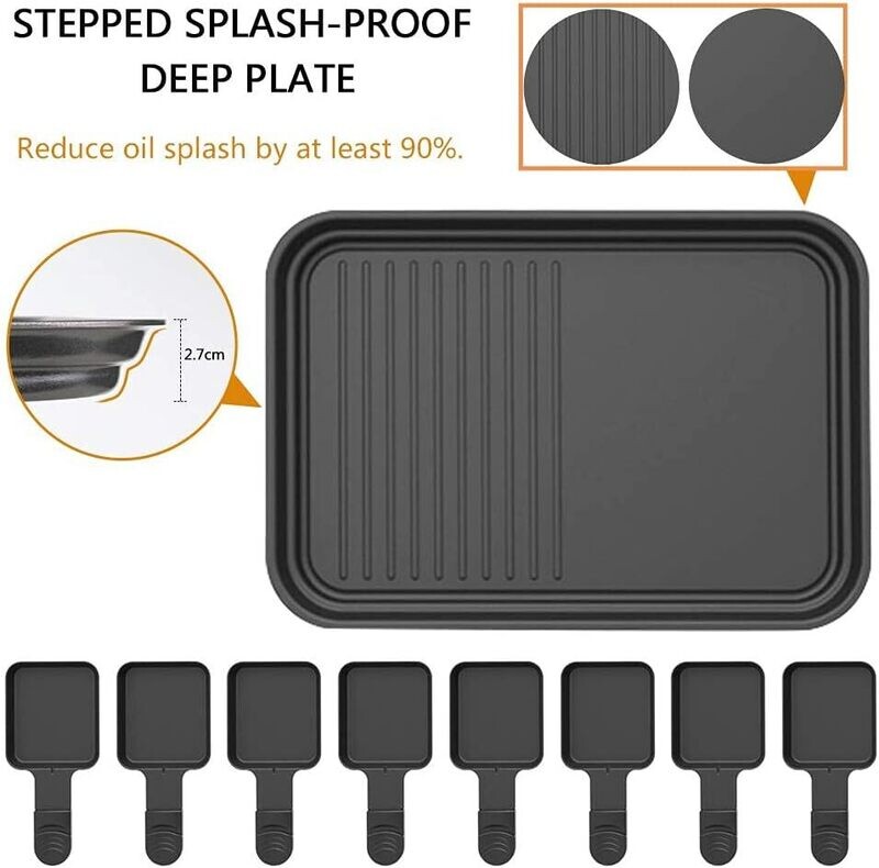 8 Mini Non-Stick Pans for Raclette Cheese Dishes - Cooking Party Kitchen Cooker with 1 Steak Pan and 1500W BBQ Grill for Healthy Grilling and Entertaining
