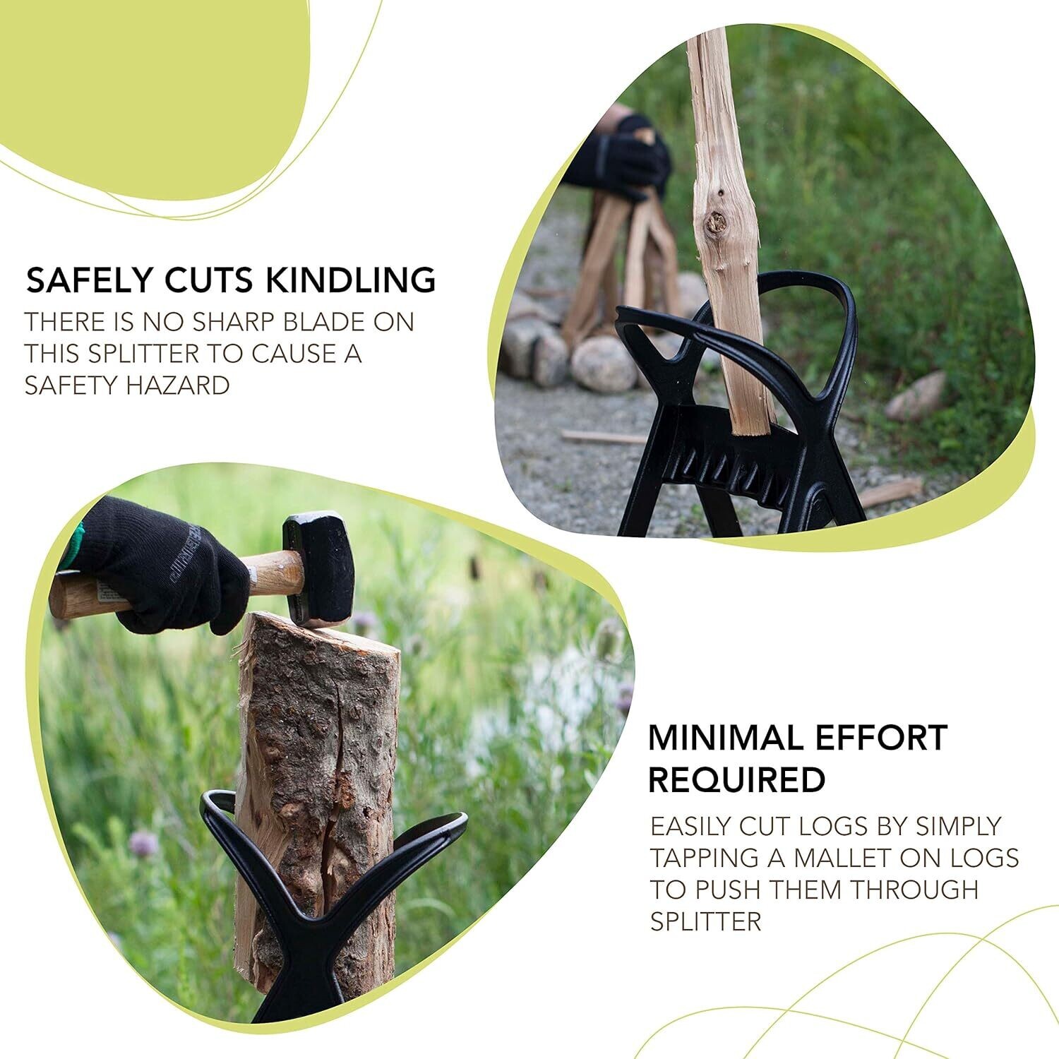 Kindle Quick Manual Log Splitting Tool - Steel Chisel Tip Splits Firewood Easily &amp; Safely
