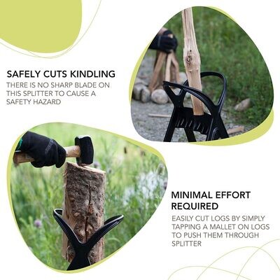 Kindle Quick Manual Log Splitting Tool - Steel Chisel Tip Splits Firewood Easily &amp; Safely