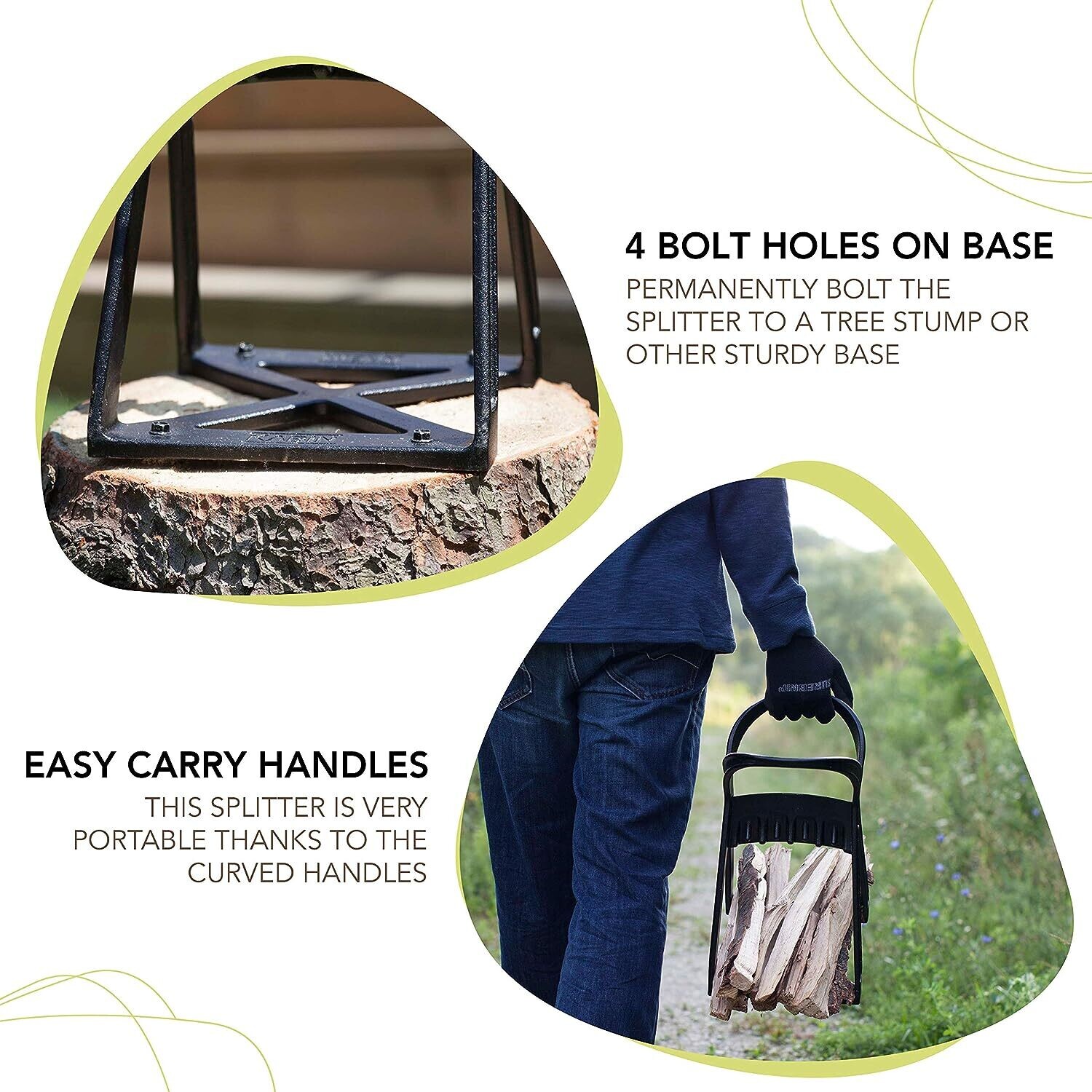 Kindle Quick Manual Log Splitting Tool - Steel Chisel Tip Splits Firewood Easily &amp; Safely