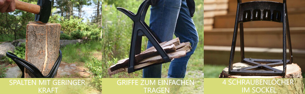 Kindle Quick Manual Log Splitting Tool - Steel Chisel Tip Splits Firewood Easily &amp; Safely