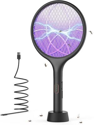 Electric Fly Swatter Extra Strong 4000V 2-in-1 USB-C Rechargeable Mosquito Swatter with UV Light Trap – Portable Bug Zapper for Home and Outdoors