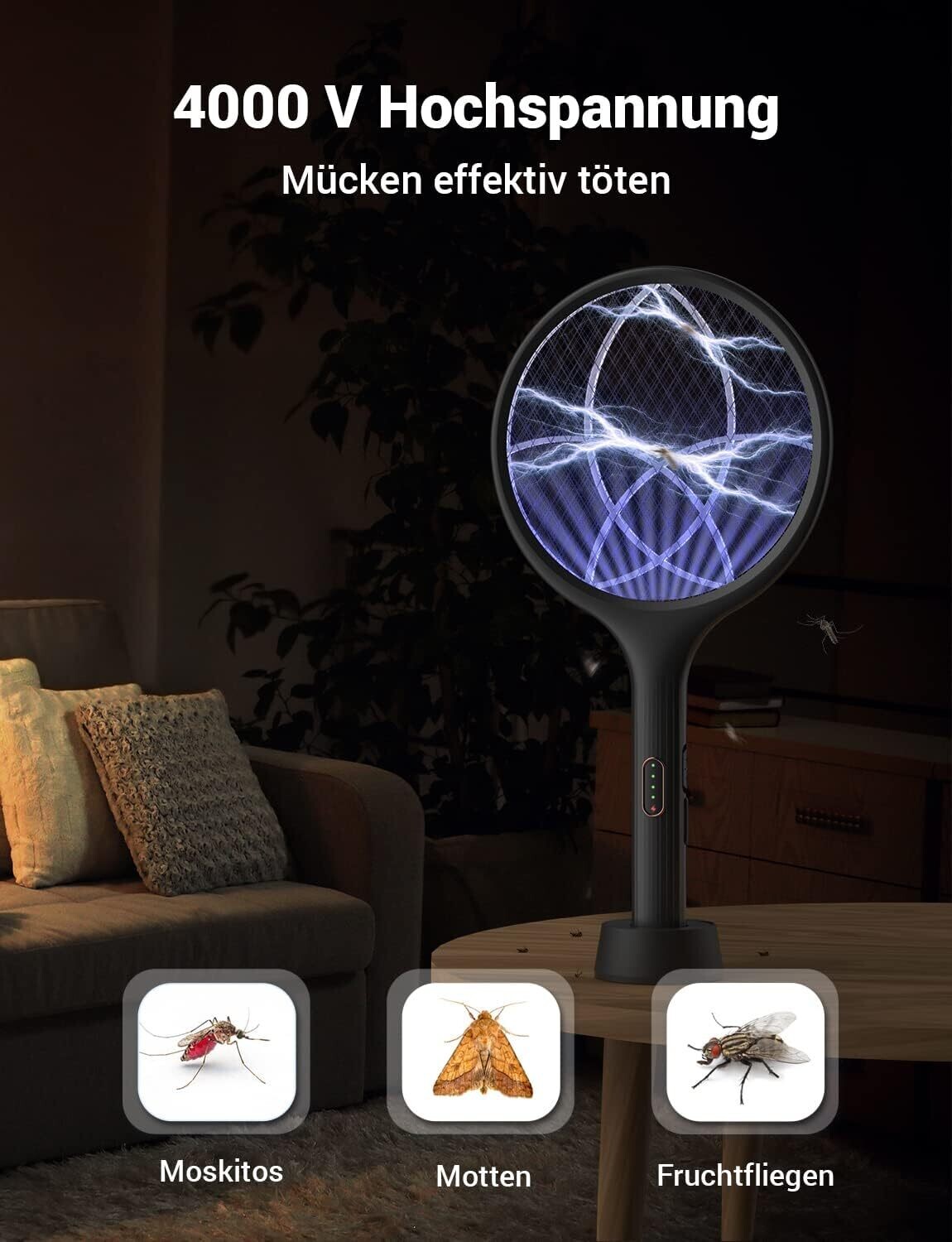Electric Fly Swatter Extra Strong 4000V 2-in-1 USB-C Rechargeable Mosquito Swatter with UV Light Trap – Portable Bug Zapper for Home and Outdoors