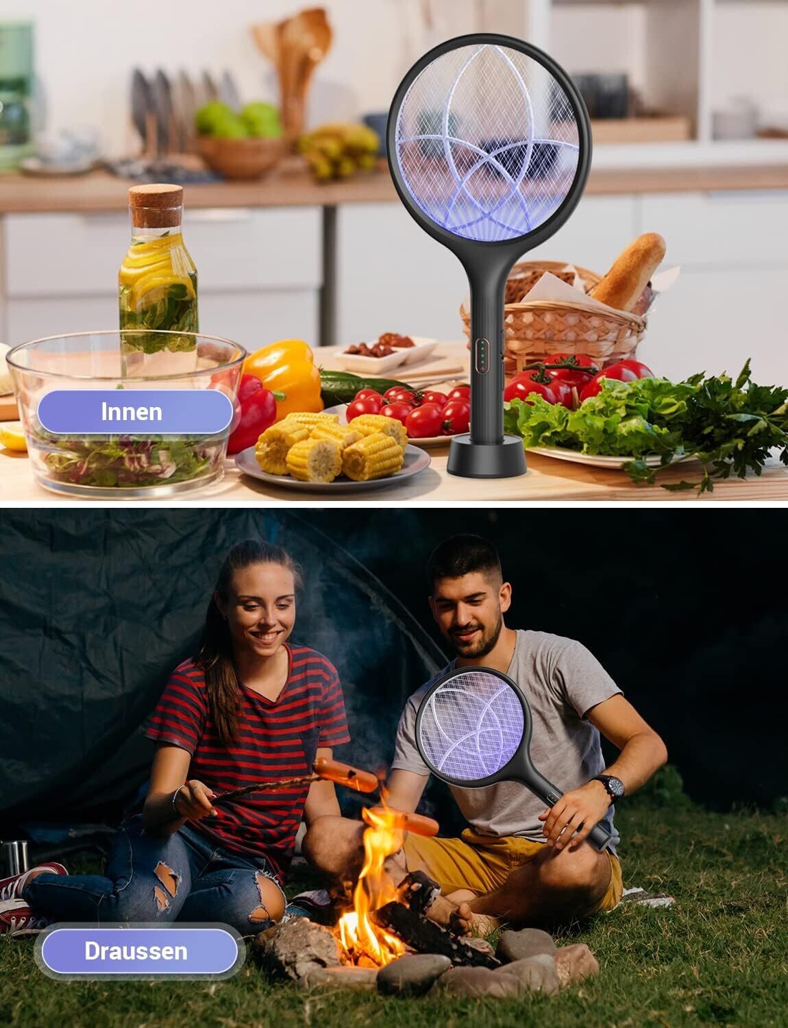 Electric Fly Swatter Extra Strong 4000V 2-in-1 USB-C Rechargeable Mosquito Swatter with UV Light Trap – Portable Bug Zapper for Home and Outdoors