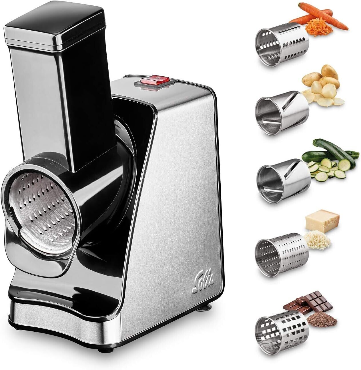 All-Purpose Slicer Spiral Cutter – Multi-Raffle Cutting Machine with 5 Drums, Vegetable Grater, Stainless Steel &amp; Plastic, 350W