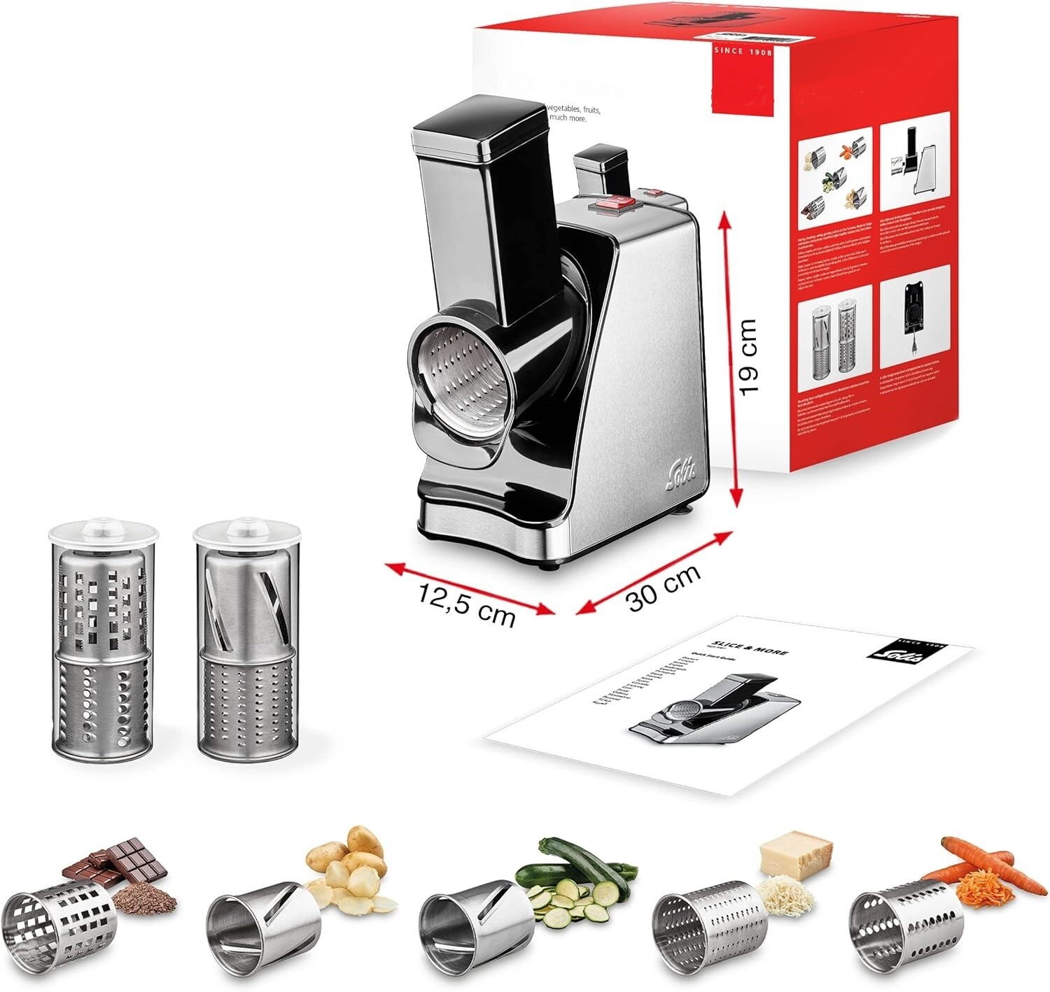 All-Purpose Slicer Spiral Cutter – Multi-Raffle Cutting Machine with 5 Drums, Vegetable Grater, Stainless Steel &amp; Plastic, 350W