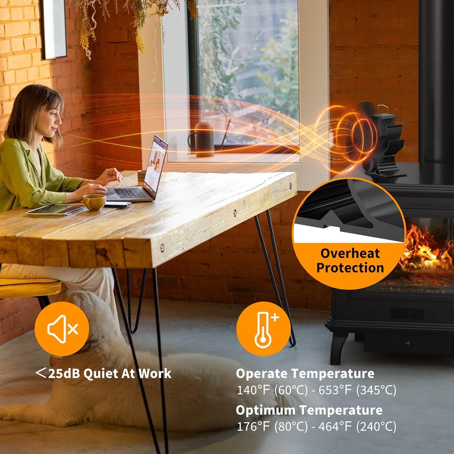 Fireplace Fan for Wood Stoves, 4-Blade Heat Powered Fan for Efficient Heat Distribution and Improved Wood Stove Performance