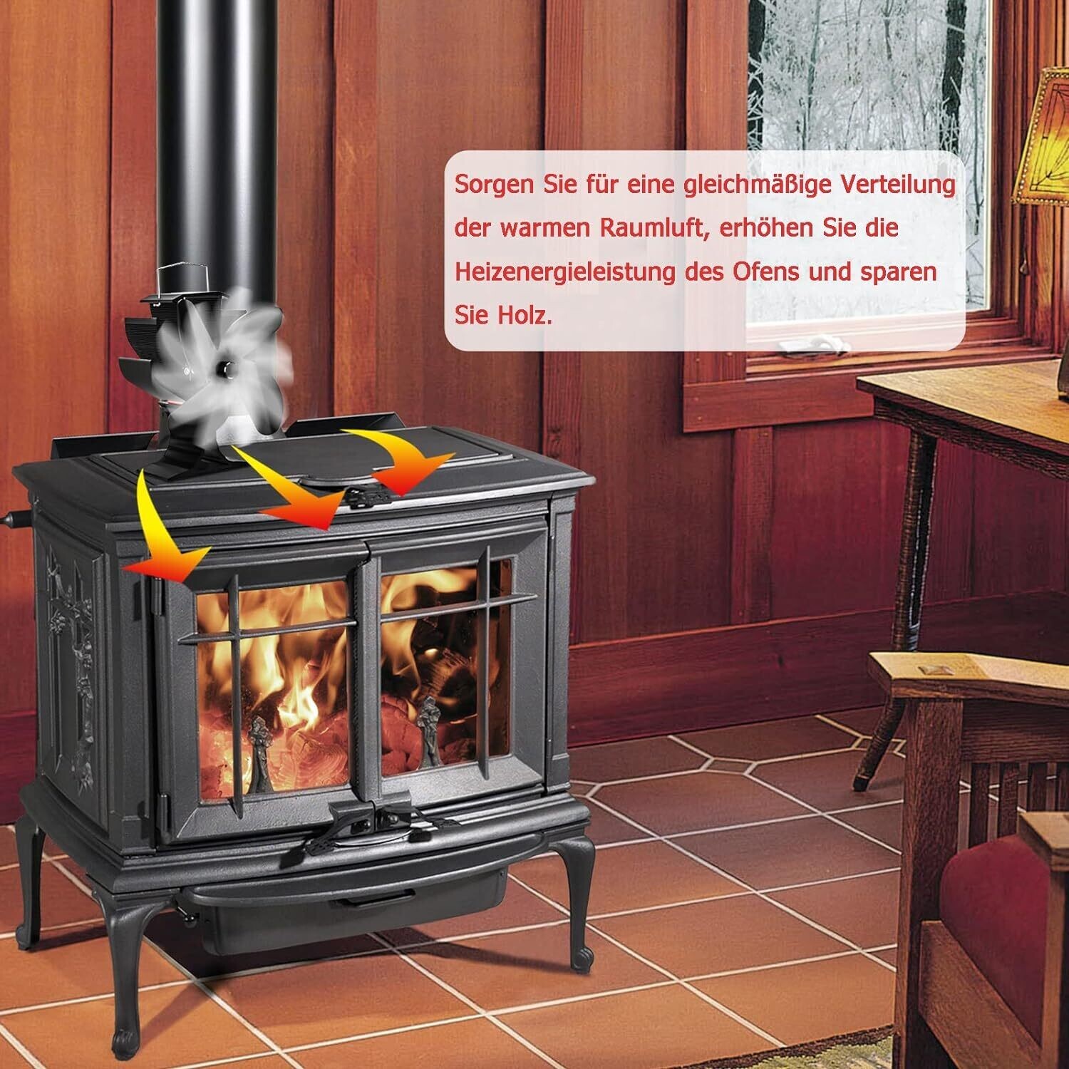 Fireplace Fan for Wood Stoves, 4-Blade Heat Powered Fan for Efficient Heat Distribution and Improved Wood Stove Performance