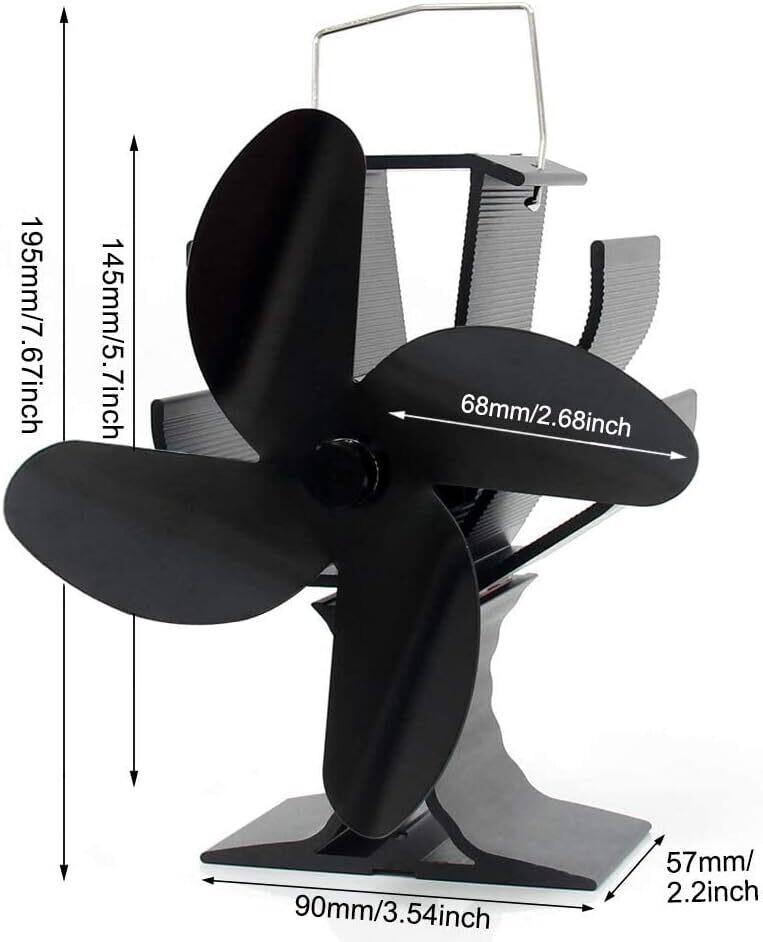 Fireplace Fan for Wood Stoves, 4-Blade Heat Powered Fan for Efficient Heat Distribution and Improved Wood Stove Performance