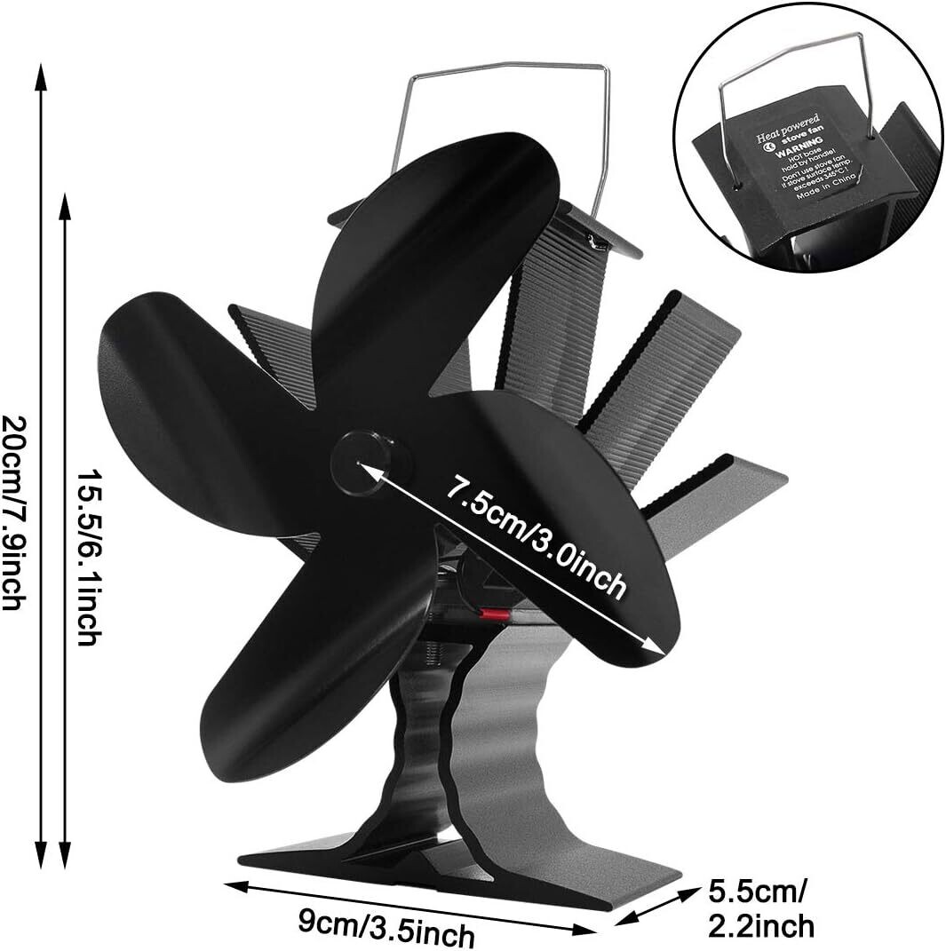 Fireplace Fan for Wood Stoves, 4-Blade Heat Powered Fan for Efficient Heat Distribution and Improved Wood Stove Performance