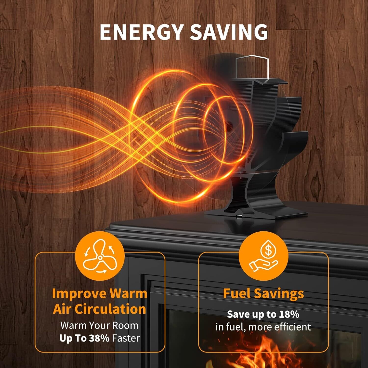 Fireplace Fan for Wood Stoves, 4-Blade Heat Powered Fan for Efficient Heat Distribution and Improved Wood Stove Performance
