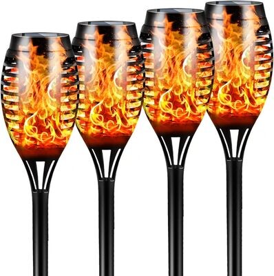 4-Pack Outdoor Garden Solar Lamps - 12 LED Waterproof Torch Lights for Landscape Illumination
