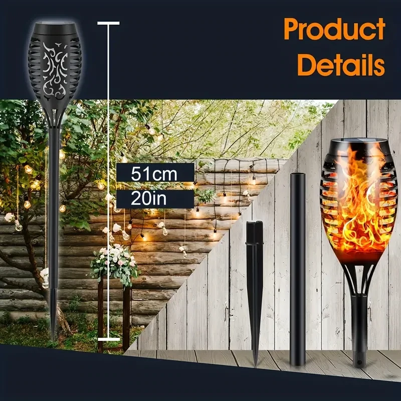 4-Pack Outdoor Garden Solar Lamps - 12 LED Waterproof Torch Lights for Landscape Illumination