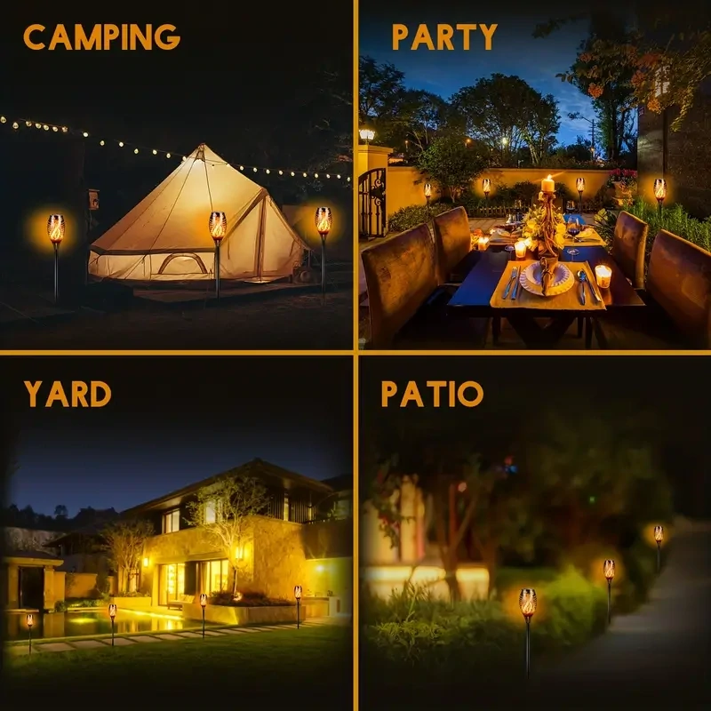 4-Pack Outdoor Garden Solar Lamps - 12 LED Waterproof Torch Lights for Landscape Illumination