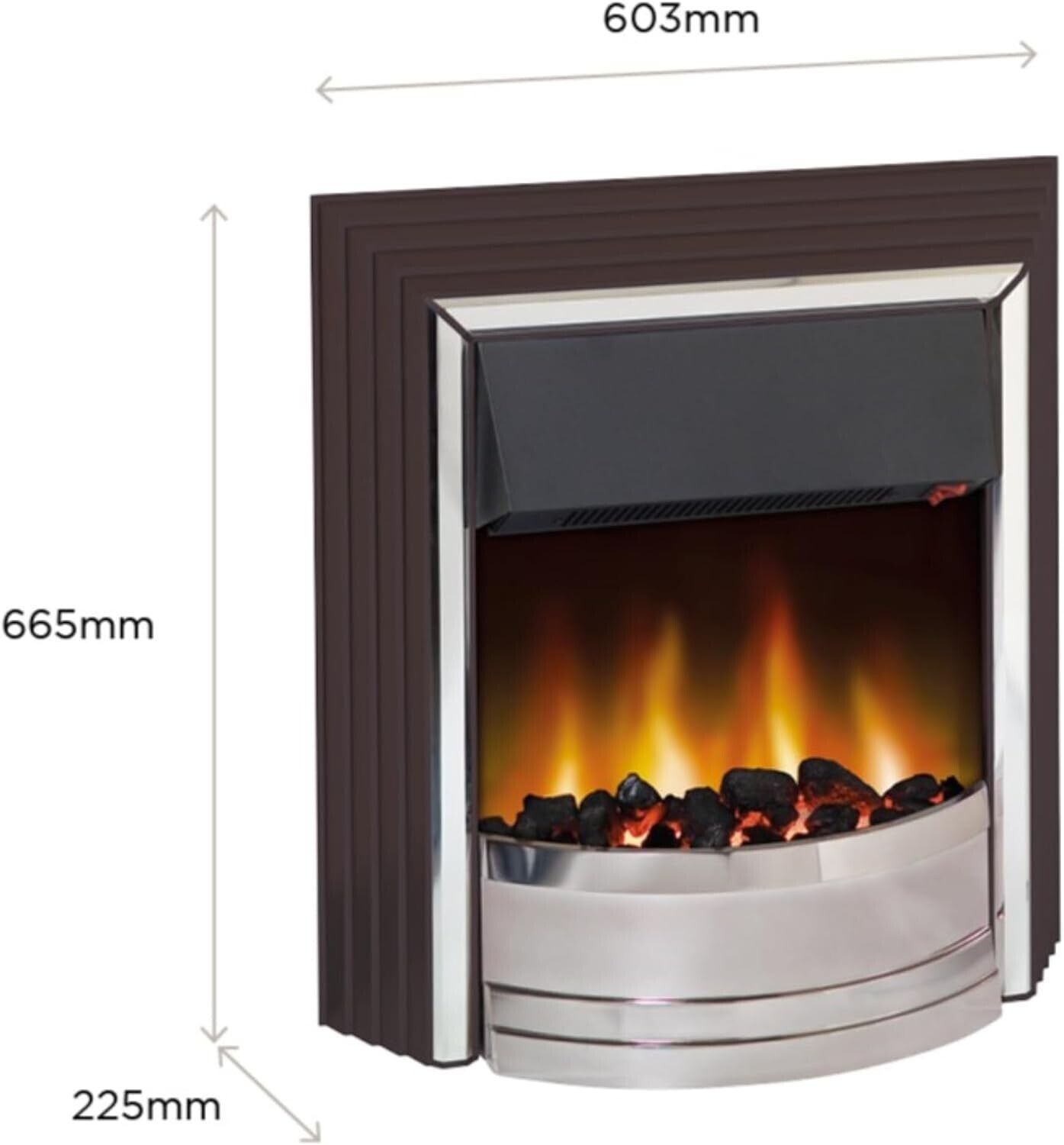 Thermostat and Adjustable 2kW Heater and Contemporary LED Flame Effect with a Choice of Coal or White Pebble