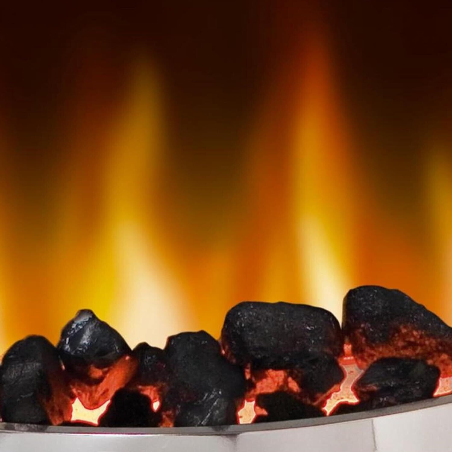 Thermostat and Adjustable 2kW Heater and Contemporary LED Flame Effect with a Choice of Coal or White Pebble