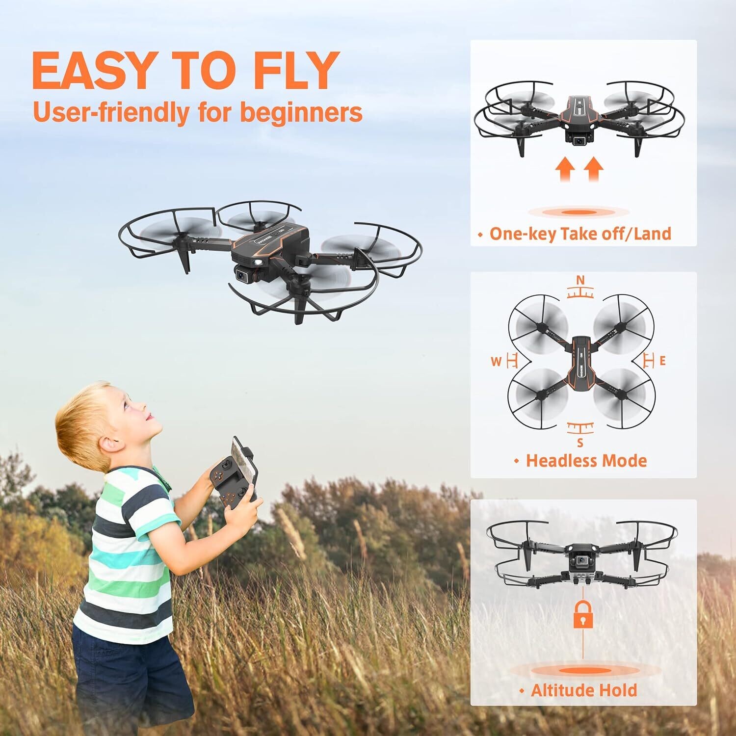 RC Drone Quadcopter with FPV WiFi Transmission and Camera HD 720P for Children