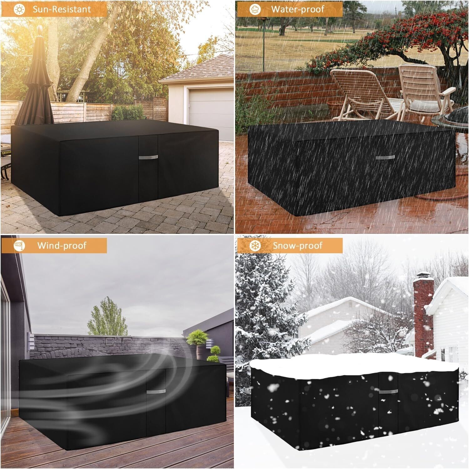 Garden Furniture Covers with Air Vent, Waterproof, Windproof, Anti-UV, Heavy Duty Rip-Proof 600D Oxford Fabric Patio Set Cover, Square