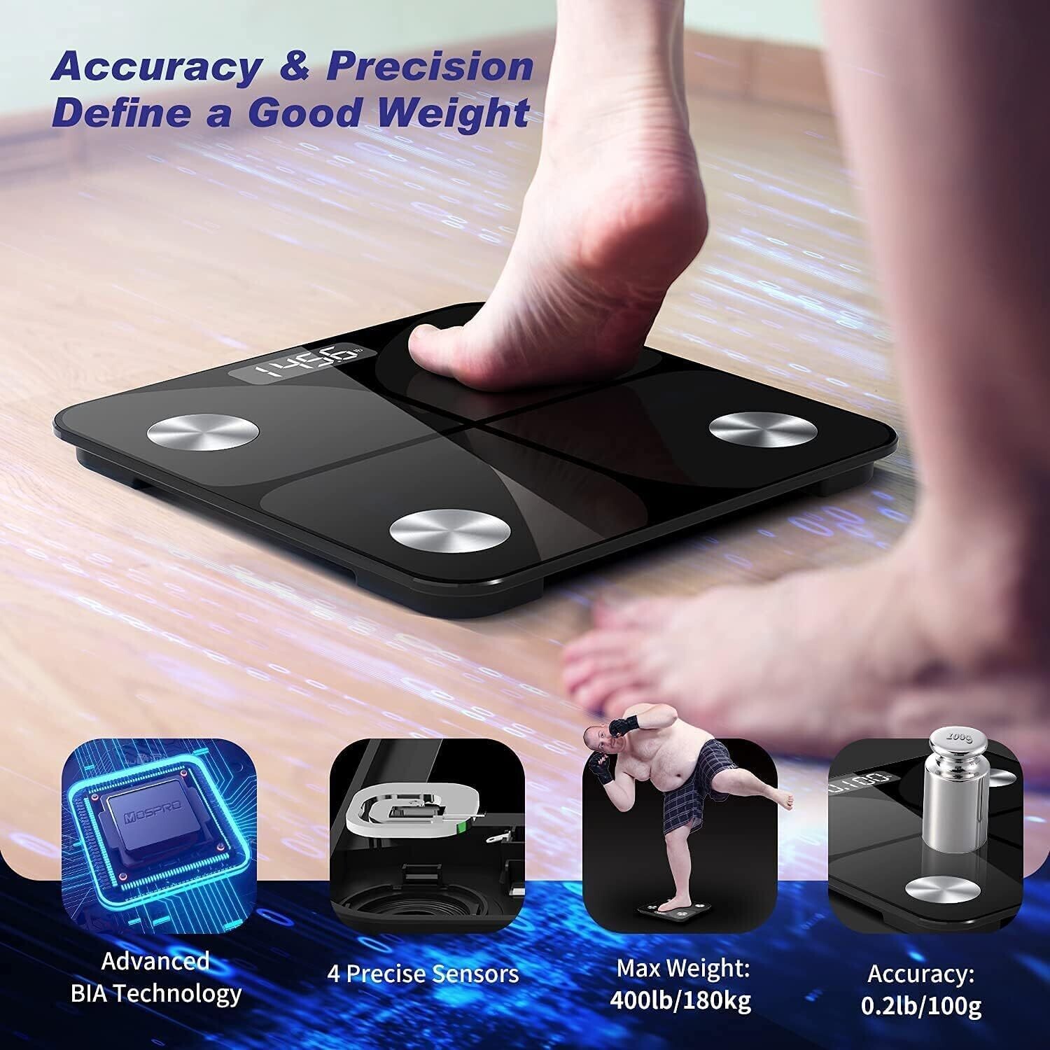 Scales for Body Mass Index (BMI), Visceral Fat, Muscle, Age, and Other High Precision Measurements Bluetooth with App