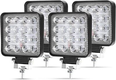 12V/24V LED Off-Road Auxiliary Headlights – 4-Piece Work Light Set for Tractors, Cars, Excavators, SUVs, UTVs, and ATVs
