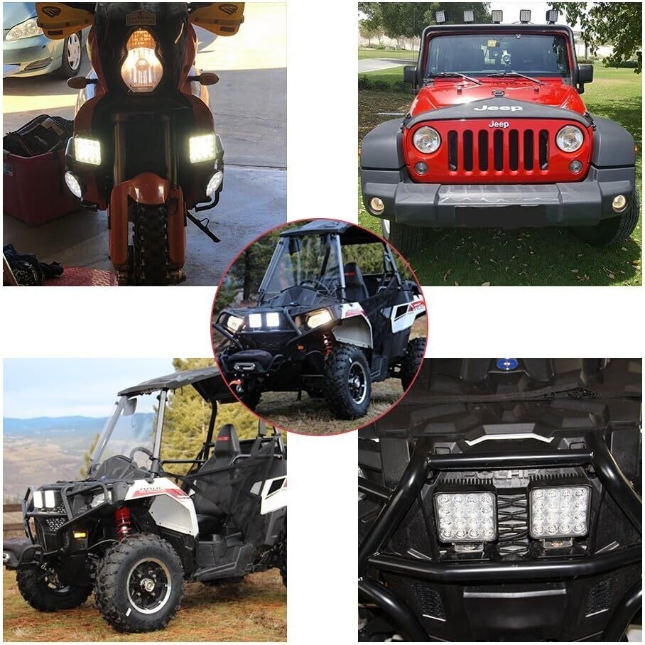 12V/24V LED Off-Road Auxiliary Headlights – 4-Piece Work Light Set for Tractors, Cars, Excavators, SUVs, UTVs, and ATVs