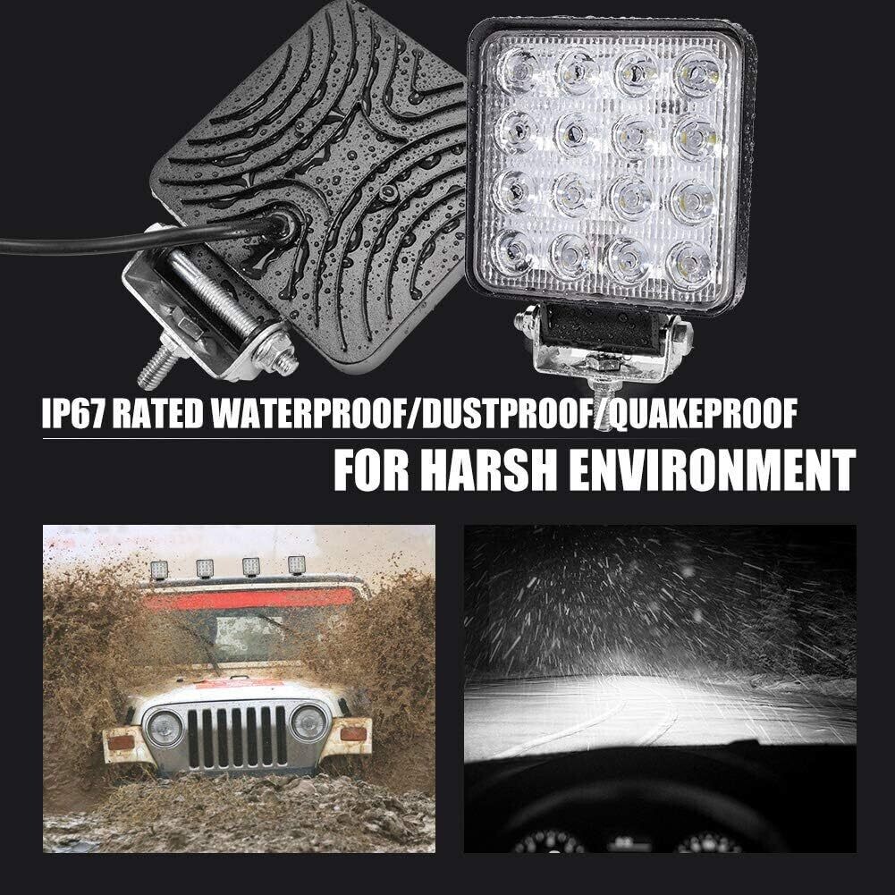 12V/24V LED Off-Road Auxiliary Headlights – 4-Piece Work Light Set for Tractors, Cars, Excavators, SUVs, UTVs, and ATVs