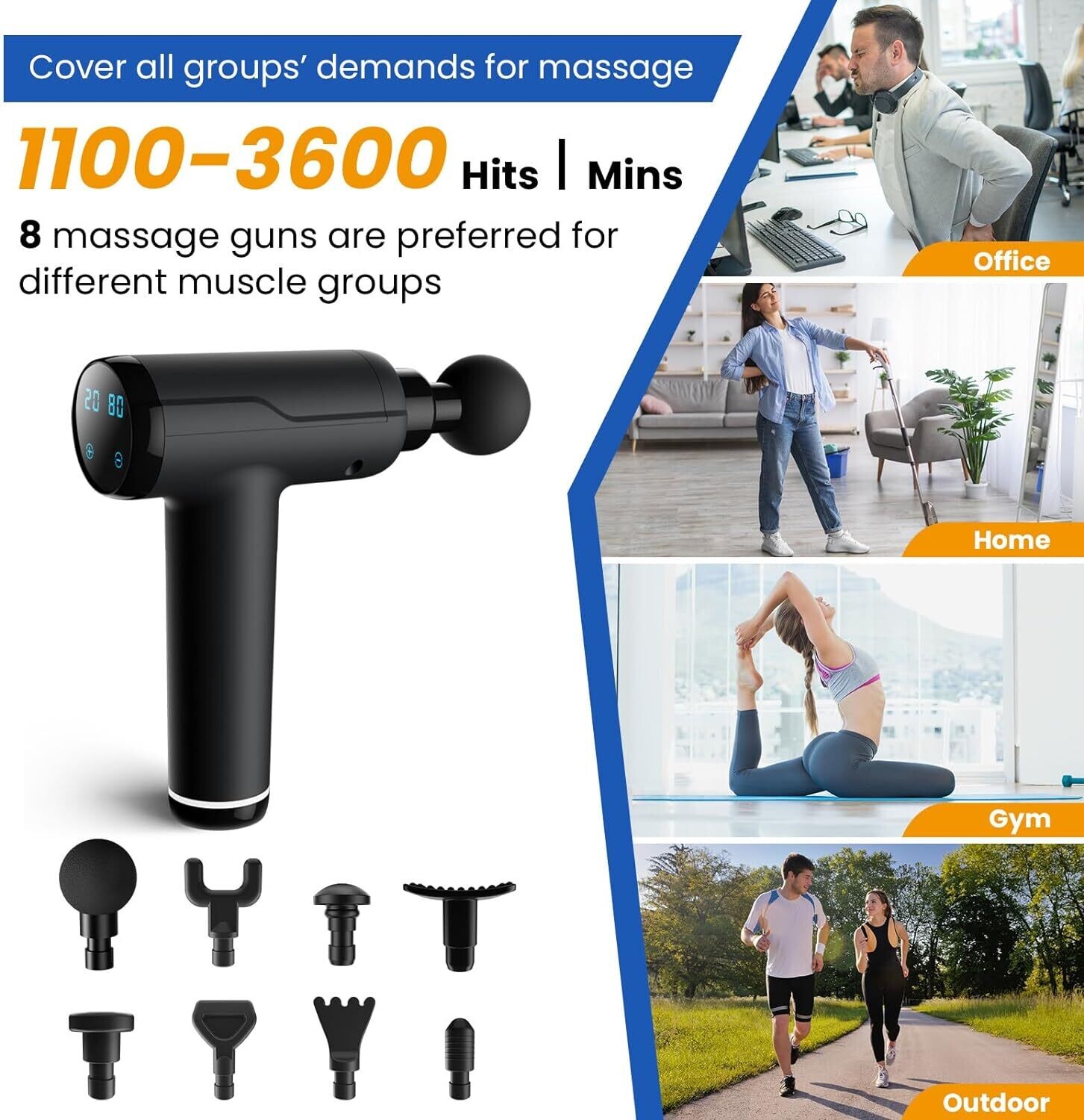 Massage Gun with 8 Massage Heads Portable Muscle Massage Device