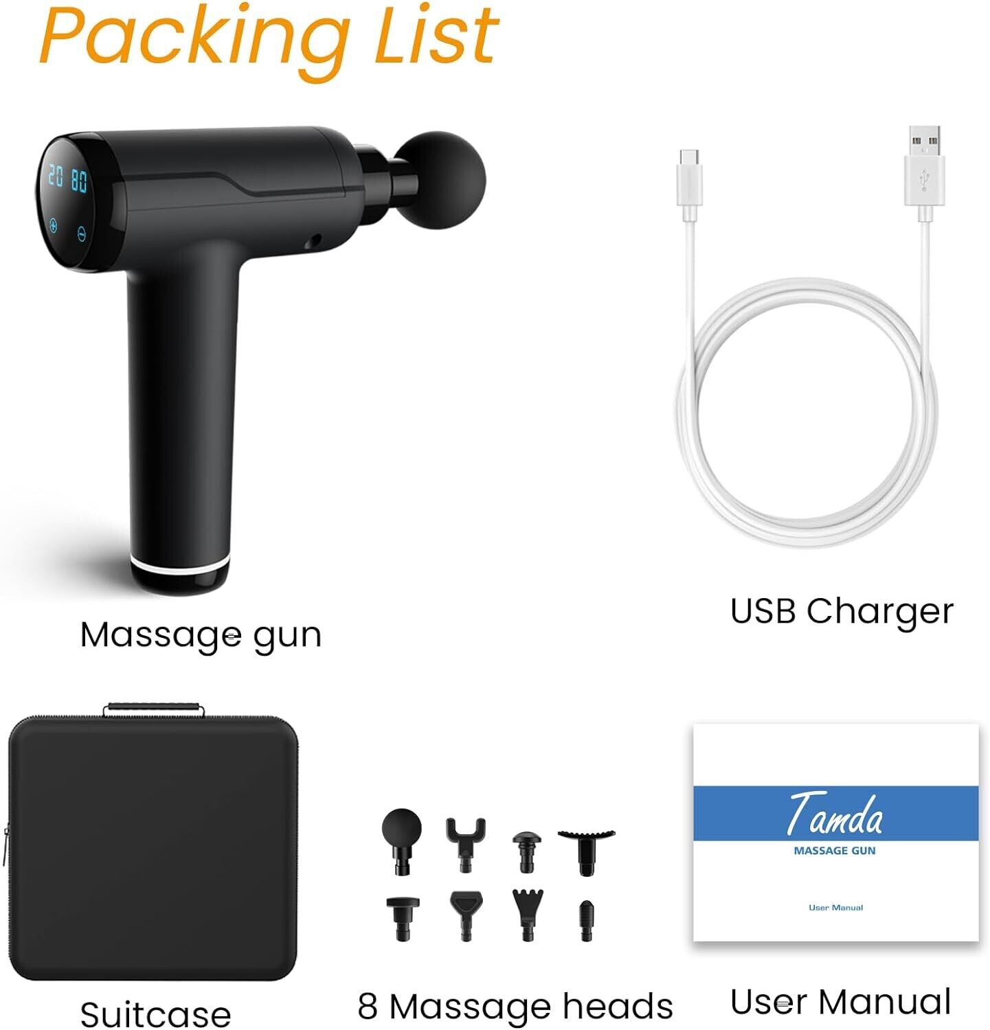 Massage Gun with 8 Massage Heads Portable Muscle Massage Device